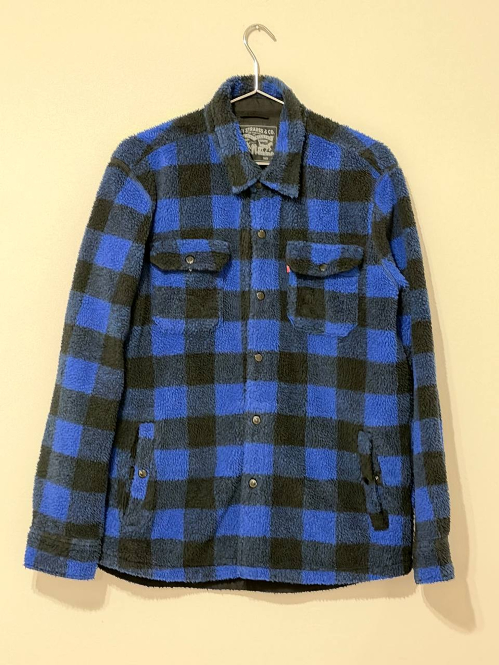 Levi Strauss Co Plaid Sherpa Button Up Shirt Jacket Blue Black Size L
